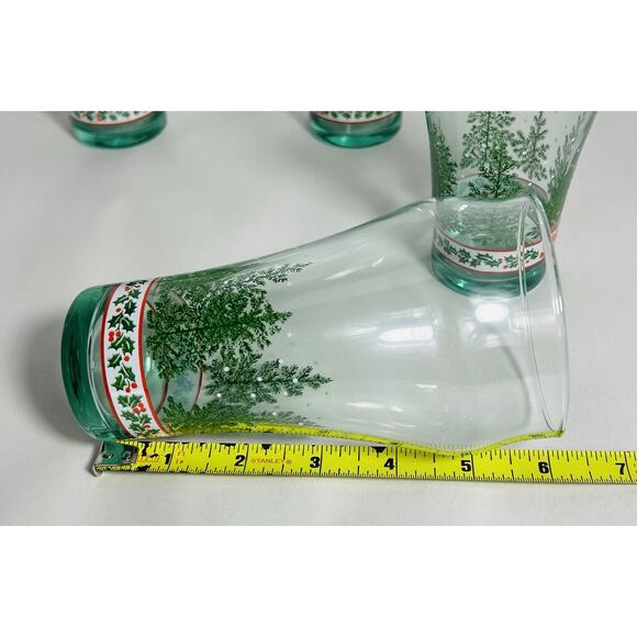 Vintage Coca Cola Holly and Pine Tree Set of 4 Libbey 6” Tumblers/Glasses - Picture 5 of 6